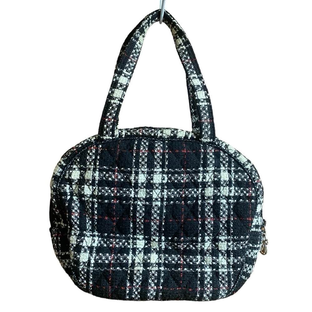 Vera Bradley Tweed Collection Wool Canteen Shoulder Bag Black White Red Plaid